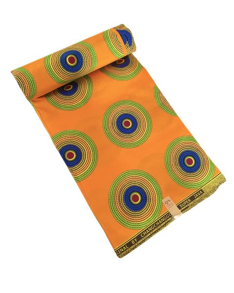 African Print Fabric - Block Wax - Orange Circles - 6 Yards