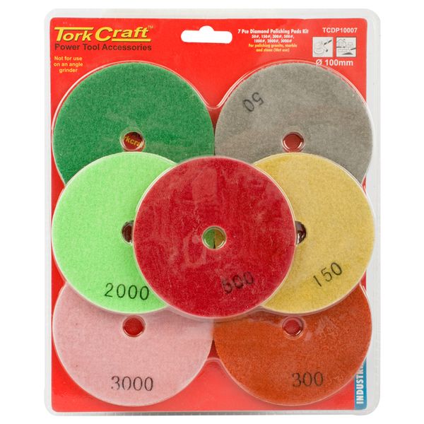 Tork Craft - Set Of 7 Diamond Wet Polishing Pads 100mm - 2 Pack