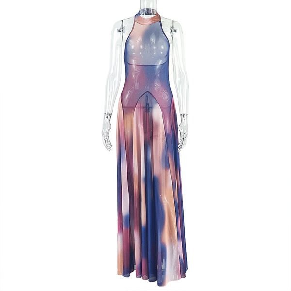 Fashion Women's Gradient A-line Backless Maxi Dress