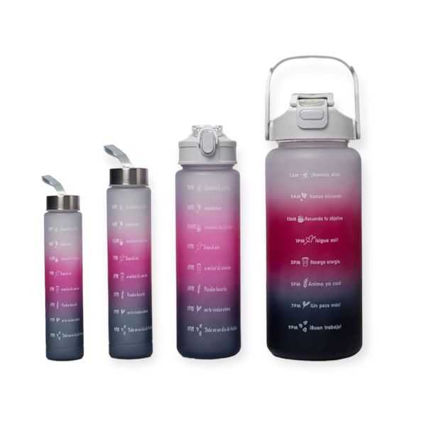 Motivational Water Bottle with Time Marking 4 Pack 2.2L+800ml+500ml+300ml