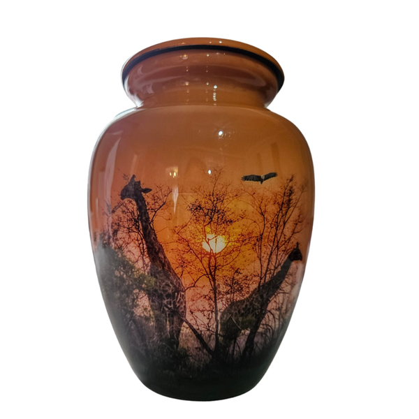 Giraffe Sunset Aluminium Memorial Cremation Urn For Ashes