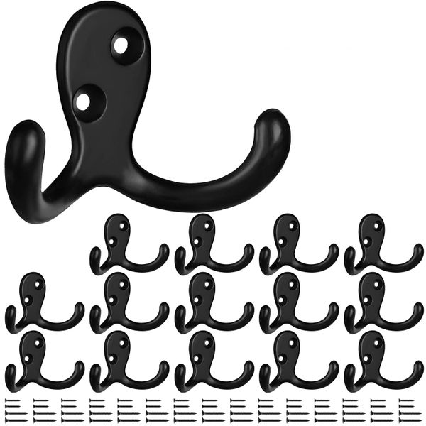 Coat Hooks 15 Pack set with 60 Screws Heavy Duty Dual Prong Wall Hooks