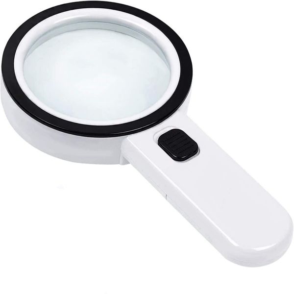Magnifying Glass - 12 LED Lights, 20x Magnification, White/Black