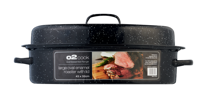 O2 Cook Speck Oval Enamel Roaster With Lid - Grey - 43x32