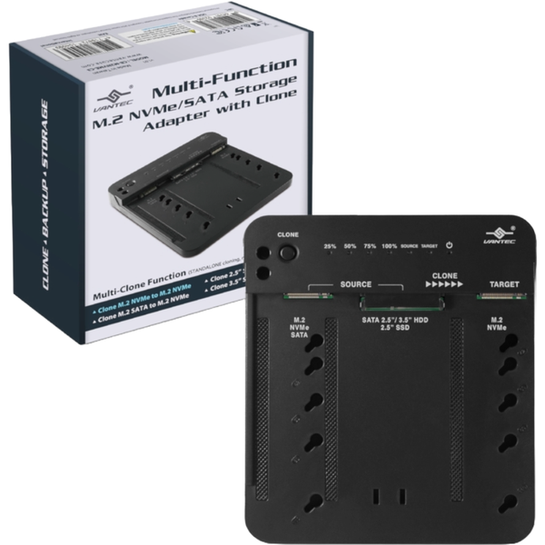 Vantec Multi-Function M.2 NVMe/SATA Storage Adapter with Clone USB 3.2