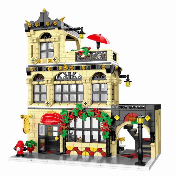XMork Model City Restaurant Building Blocks with lights (1489 Pieces) 29cm Tall