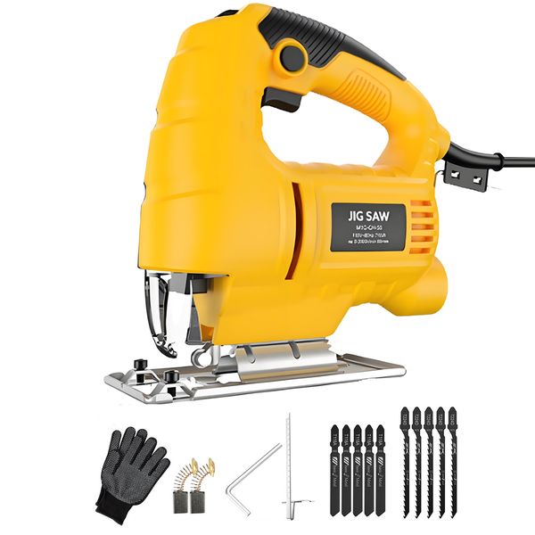 Jigsaw Machine with Gloves &amp; Blades 710W Jig Saw 6 Speeds Dust Blowing