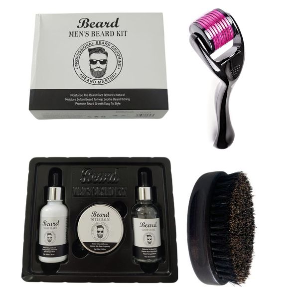 Professional Mens Beard Grooming Kit With Brush &amp; Derma Roller