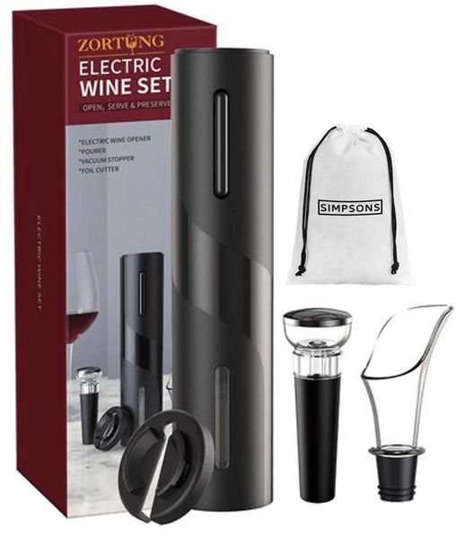 4-in-1 Electric Wine Opener Set- Open, Serve &amp; Preserve and Simpsons Bag