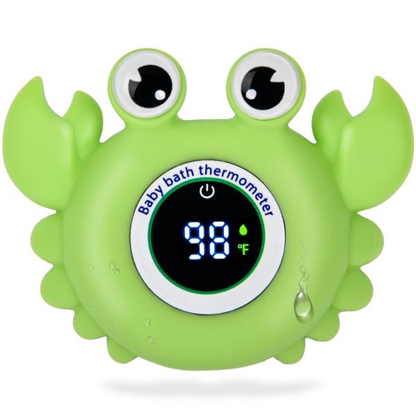 Baby Bath Thermometer, Floating Toy, LED Display Screen, Waterproof, Green
