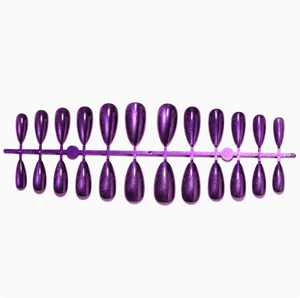 Salon Quality Reusable Press-On Nails - Almond Shape- Purple Glitter Glam