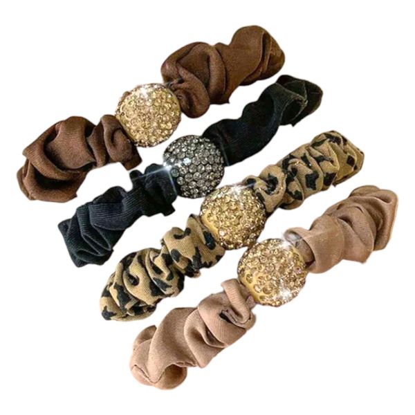 4 Pieces Bejeweled Ball Elastic Scrunchie Hair Ties - Brown/Black