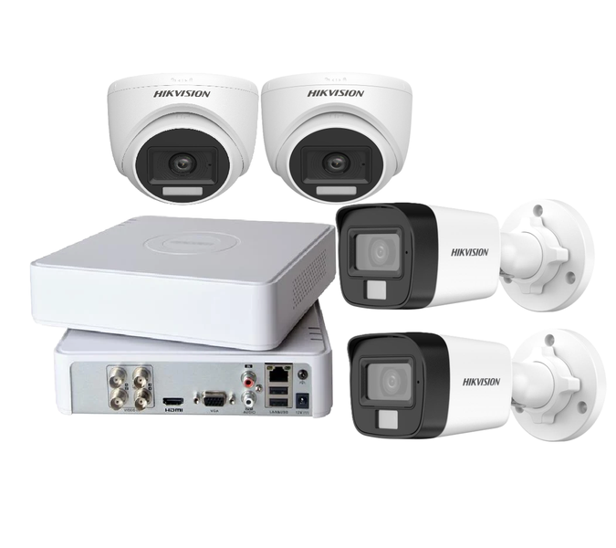 Hikvision 4CH DVR 2 Bullet+ 2 Dome Smart Light &amp; Audio Cameras | SBR Bundle