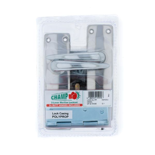CHAMP 2-Lever Lockset Fibertech Lock Chrome Plated Handles - 2 x Hinges