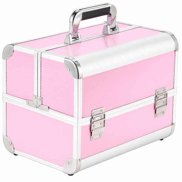Large Professional Aluminium Makeup Pink Cosmetic Suit Carry Case
