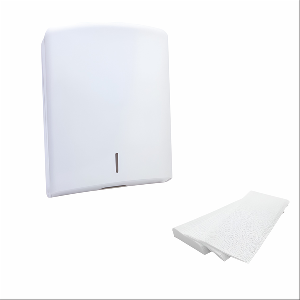 White Lucent C-Fold Towel Dispenser &amp; 200 C-Fold Towels