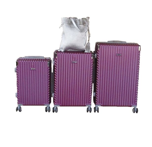 Purple 3-Piece ABS Spinner Luggage Set with Bonus Silver Tote Bag