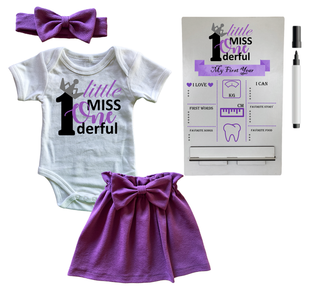 First Birthday Outfit-Skirt, vest &amp; Milestone sign- Purple-1derful
