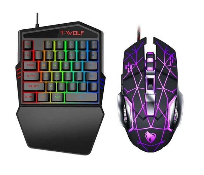 T-WOLF One Handed Gaming Keyboard and Mouse Set