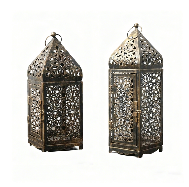 2-Piece European-Style Iron Lantern Set, Featuring A Hollow-Out Design