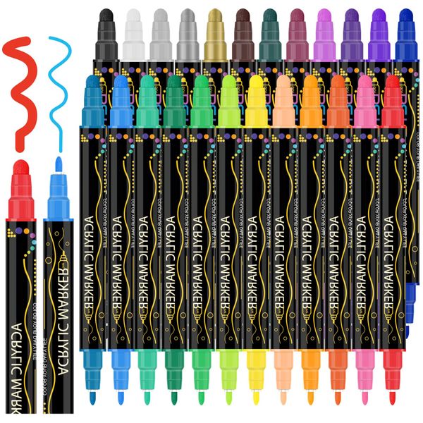 24-Color Dual Tip Acrylic Paint Pens Color Pens Markers Pens