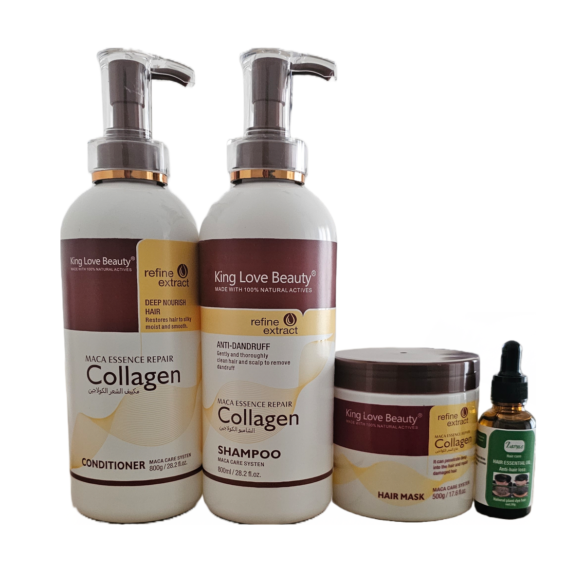 Maca Essence Repair Collagen Mask, Shampoo &Conditioner + Anti Hairloss Oil