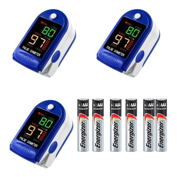 Oximeter Multi Colour Screen Fingertip Pulse Rate Tool &amp; Batteries - 2 Pack