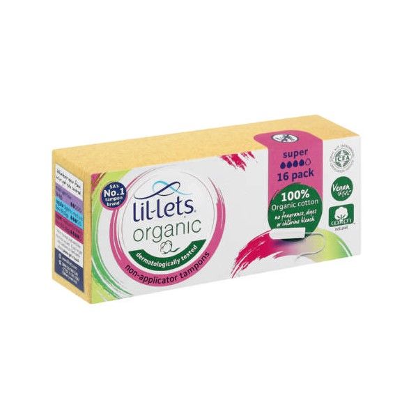 Lil-Lets Organic Non-Applicator Tampons Super 16 Tampons x 2 boxes