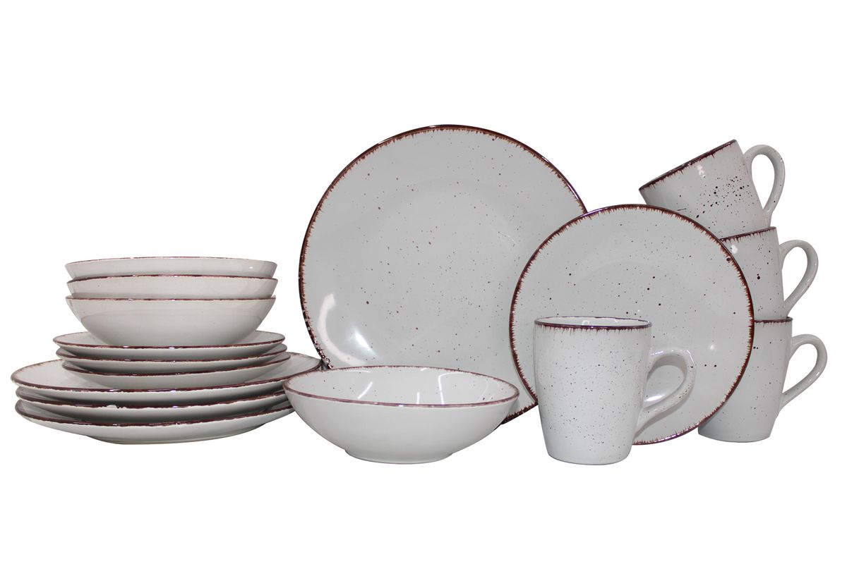 16 Piece Rustic Speckled Stoneware Dinner Set with Textured Trim Shop
