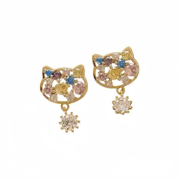 Colorful Zircon Cat Earrings.