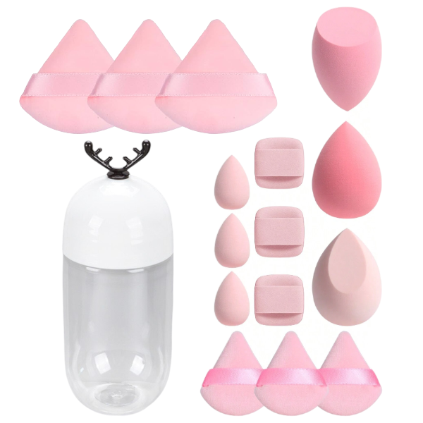 15-Piece Beauty Puff &amp; Sponge Set With Compact Storage Jar - Pink