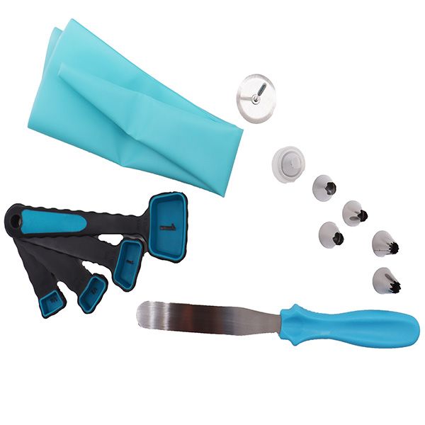 Silicone Piping Bag Set with 6 Stainless Steel Nozzles and 3 Tools