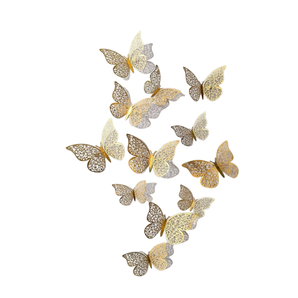 3D Wall Sticker Hollow Gold Butterfly Wall &amp; Furniture DIY Decor - 12 Pieces