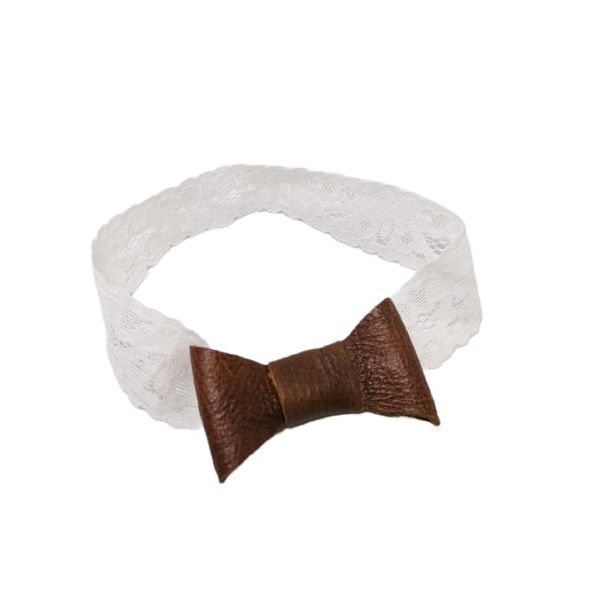 Pitta-Patta Soft Genuine Leather White Headband With Flat Bow