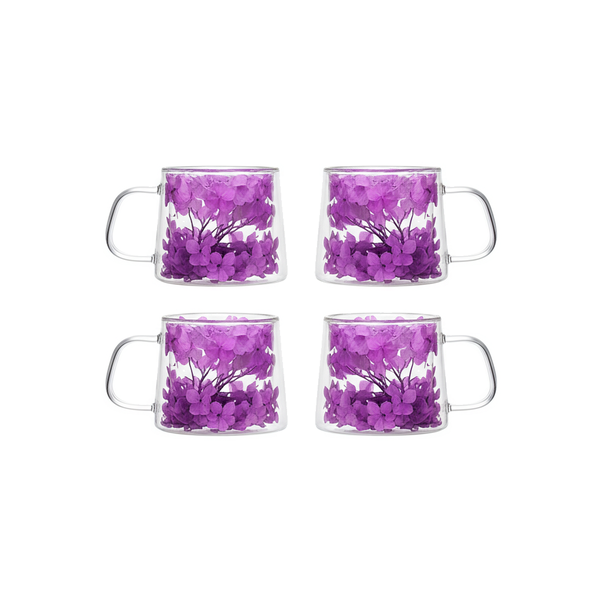 4 Pack 200ml Glass Petal Cup With Handle - Purple