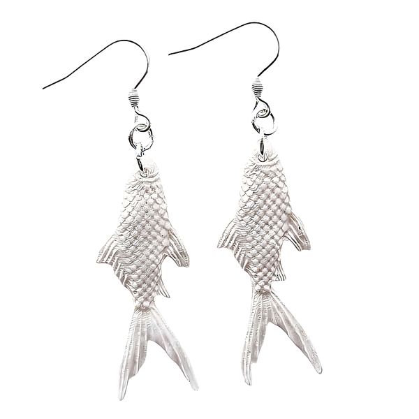 Earrings Blommie's Polymer Clay Fish on Hook Pearl White