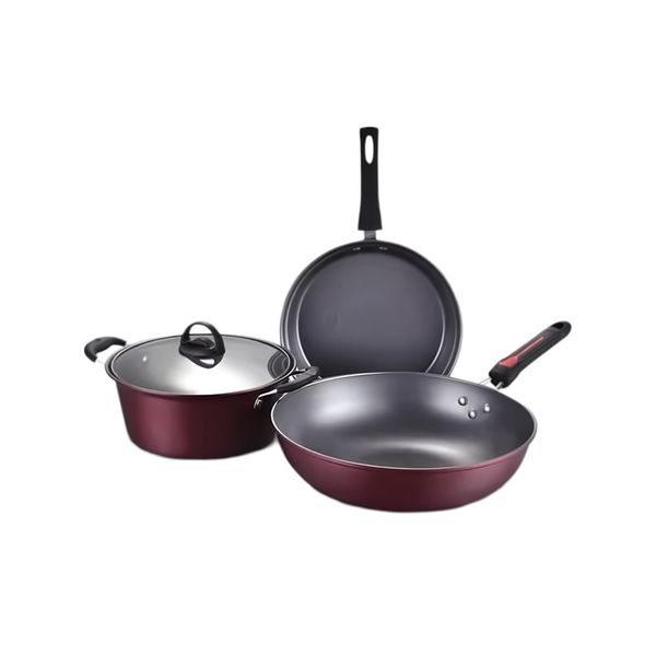 Non-Stick Frying Pan, Cooking Pot, and Pan Saucepan with Glass Lid - 3Piece