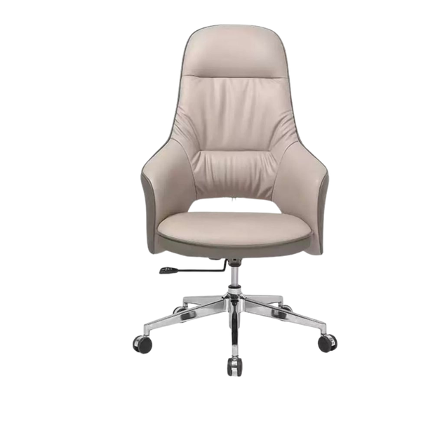 F063 High Back Executive Office Chair-Ergonomic PU Leather with Base -Beige