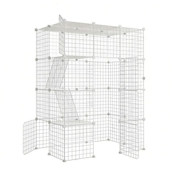 146x111x75cm 4 Tier Heavy Duty Pet Cage - Large Strong Enclosure - White