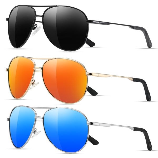Polarized Aviator Sunglasses UV Protection for Adult Driving Golf 3Pcs