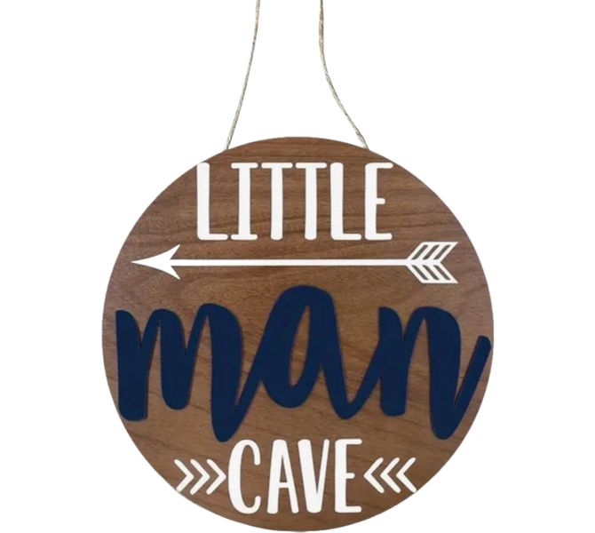 Little Man Cave Wooden Round Door Sign