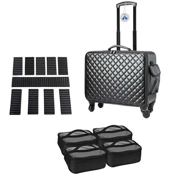Alanes Professional Makeup Artist Trolley Case Rolling Makeup Bag