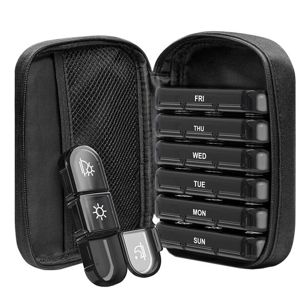 Portable Large Weekly Pill Organizer 3 Times One Day with Canvas Bag