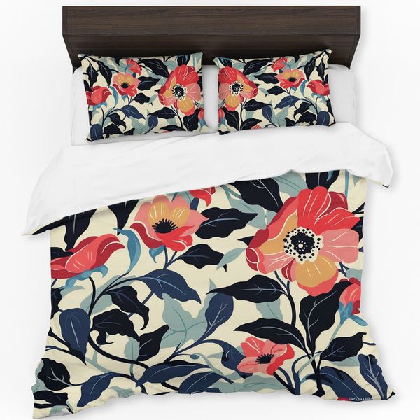 Autumn Pink Flowers Duvet Cover Set by Wikus Schalkwyk
