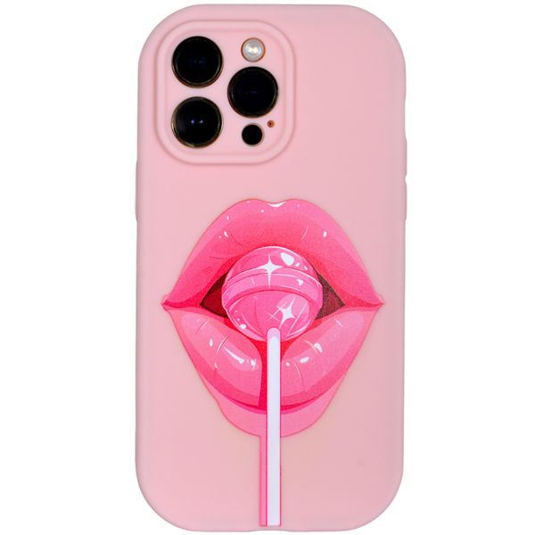 Phone Case with Lips and Lollipop with Pro Cam Compatible with Iphone 15 Pro Max - Pink