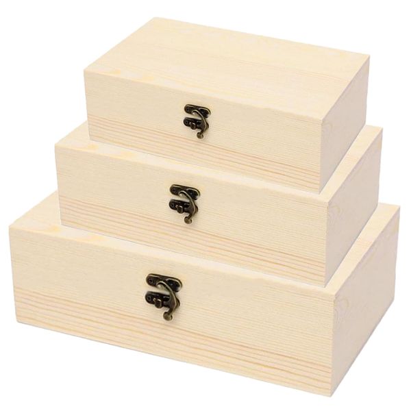 Decor Natural Pine Wood Jewellery Storage Boxes Set of 3