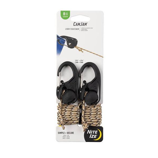 Camjam Cord Tightener - 2 Pack with 8 Foot Rope - Plastic