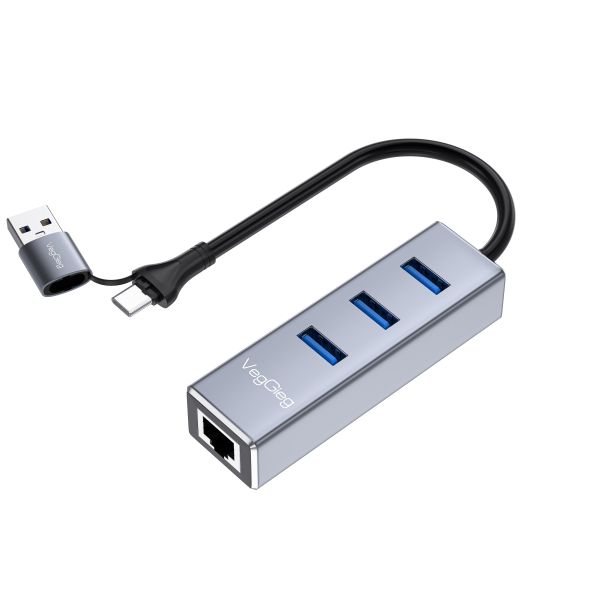 USB A/C to Ethernet Adapter 3-Port USB 3.0 Hub with RJ45 10/100/1000Gigabit
