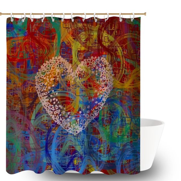 Heart Print Shower Curtains for Bathroom, 180x180cm Bathroom Curtain