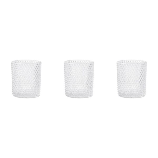 3 Pack - Glass Dotted Candle Holder - Transparent